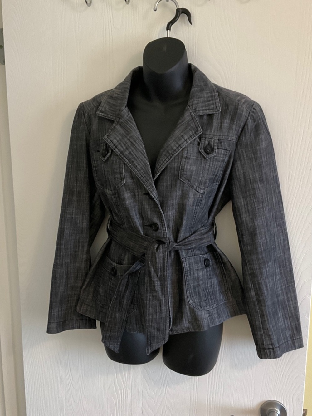 Women’s Gray Belted Blazer Jacket - Tailored Fit
